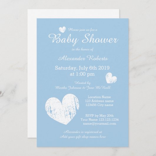 Invitations de douches pour bébé bleu pastel (Devant / Derrière)