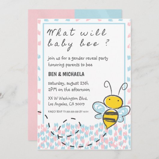 Invitations de douches pour bébé d'abeilles, Bee G (Devant / Derrière)