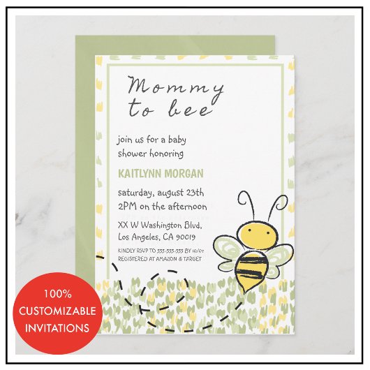Invitations de douches pour bébé d'abeilles Rustiq