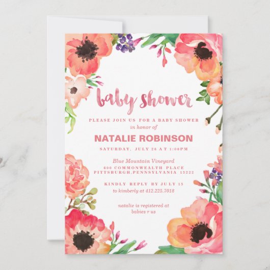 Invitations de douches pour bébé en fleurs TROPICA (Devant)
