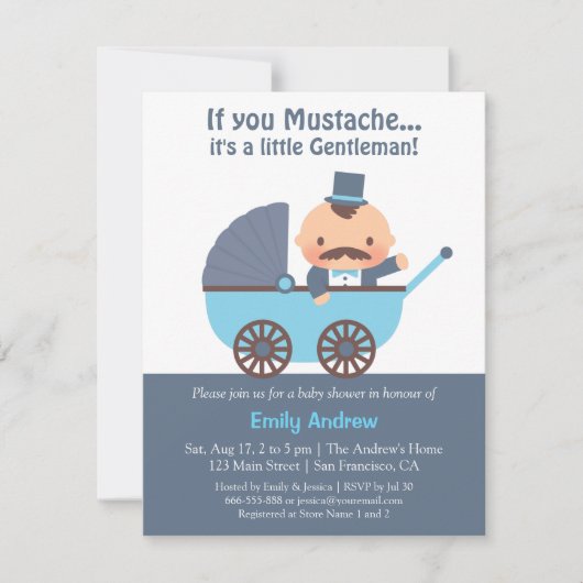 Invitations de douches pour bébé messieurs Mustach (Devant)