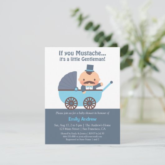 Invitations de douches pour bébé messieurs Mustach (Debout devant)