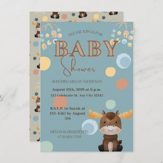 Invitations de douches pour bébé Moose et Mobile (Devant / Derrière)