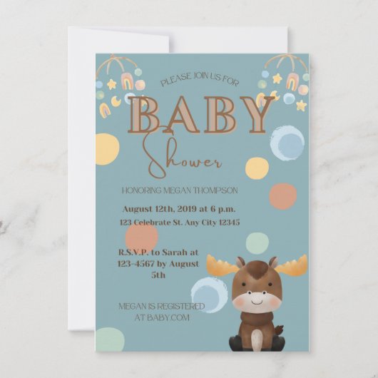Invitations de douches pour bébé Moose et Mobile (Devant)