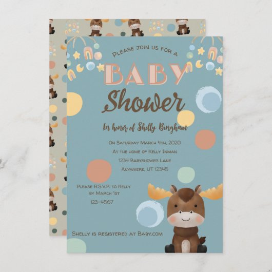 Invitations de douches pour bébé Moose et Mobile (Devant / Derrière)