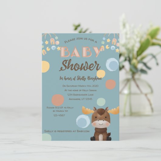 Invitations de douches pour bébé Moose et Mobile (Debout devant)