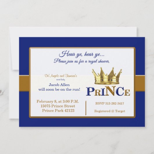 Invitations de douches pour bébé Royal Prince (Devant)