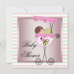 Invitations de douches pour bébé vert rose