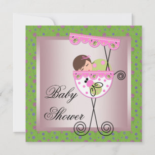 Invitations de douches pour bébé vert rose