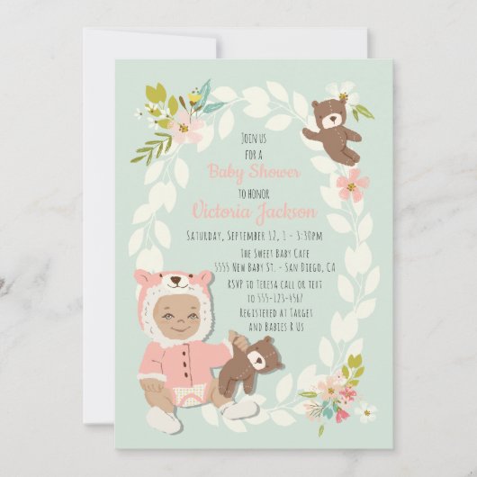 Invitations de douches pour bébé Woodland Bear (Devant)