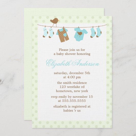 Invitations de douches pour bébés (Devant / Derrière)