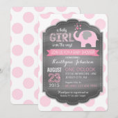 Invitations de douches pour bébés à éléphant rose (Devant / Derrière)