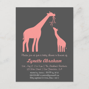 Invitations de douches pour bébés à la Girafe rose