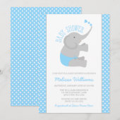 Invitations de douches pour bébés à l'éléphant gri (Devant / Derrière)