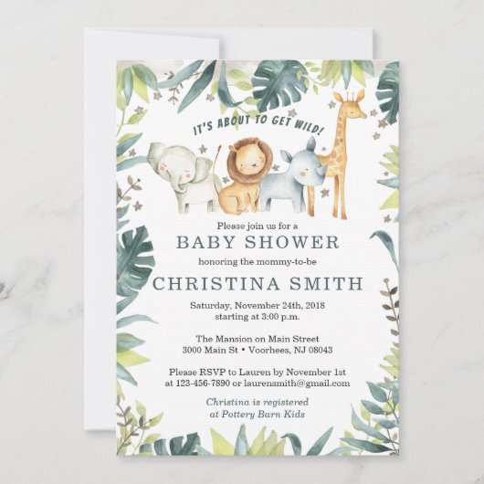 Invitations de douches pour bébés Animaux de la ju (Devant)