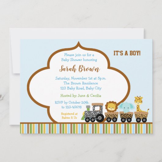 Invitations de douches pour bébés animaux (train)  (Devant)