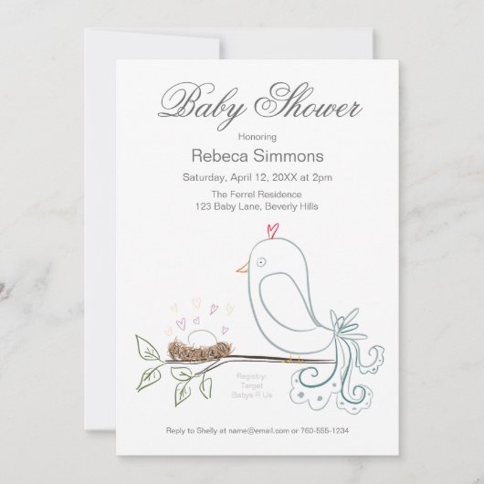 Invitations de douches pour bébés aux oiseaux et a (Devant)