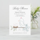 Invitations de douches pour bébés aux oiseaux et a (Debout devant)
