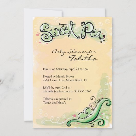 Invitations de douches pour bébés avec du pois dou (Devant)