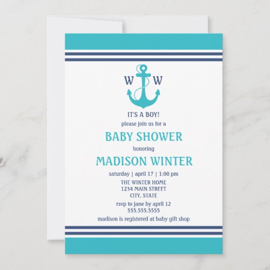 Invitations de douches pour bébés bleu clair (Devant)
