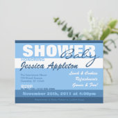 Invitations de douches pour bébés Blue Stripe (Debout devant)