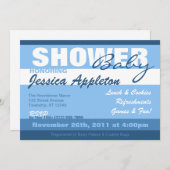 Invitations de douches pour bébés Blue Stripe (Devant / Derrière)