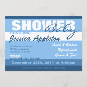 Invitations de douches pour bébés Blue Stripe