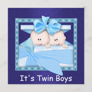 Invitations de douches pour bébés BLUE Twin BOYS