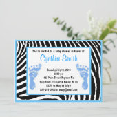 Invitations de douches pour bébés Blue Zebra (Debout devant)