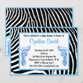 Invitations de douches pour bébés Blue Zebra (Devant / Derrière)