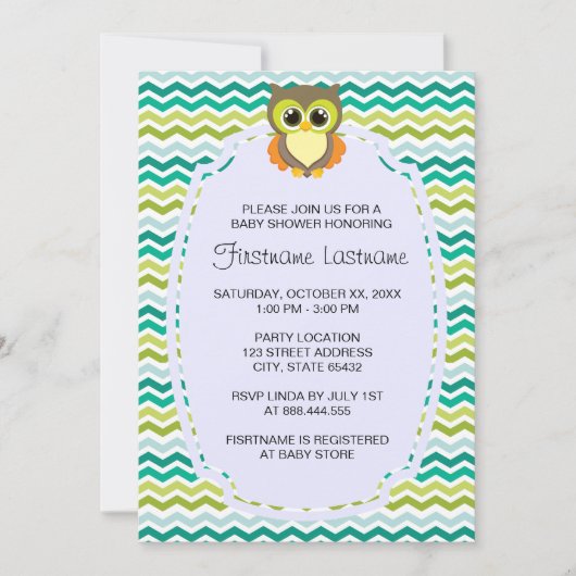 Invitations de douches pour bébés Chevron Owl coul (Devant)