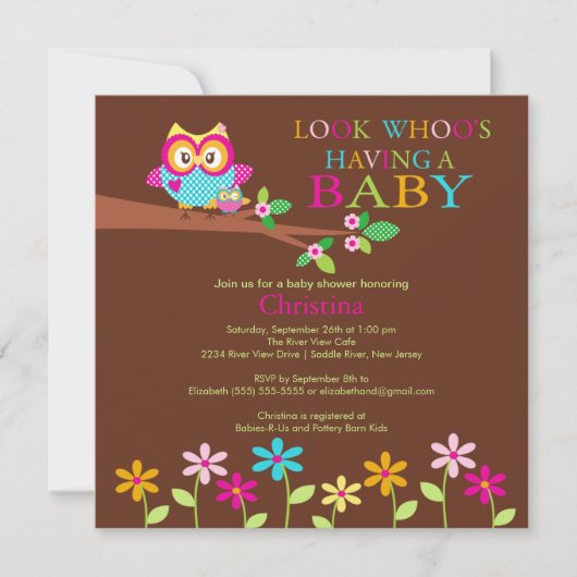 Invitations de douches pour bébés Chouette Cute Ow (Devant)