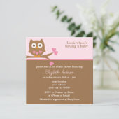 Invitations de douches pour bébés Chouette rose (Debout devant)