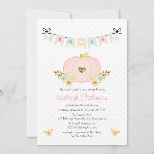 Invitations de douches pour bébés Citrouilles rose (Devant)