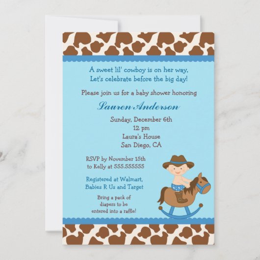 Invitations de douches pour bébés Cowboy (Devant)