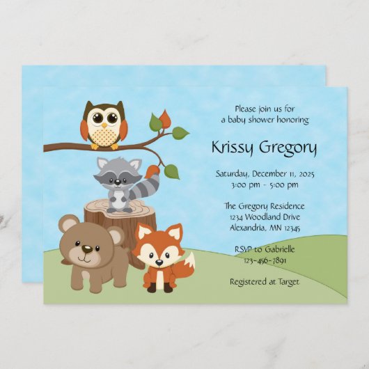 Invitations de douches pour bébés dans la forêt de (Devant / Derrière)