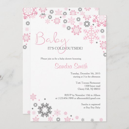 Invitations de douches pour bébés dans le flocon d (Devant / Derrière)