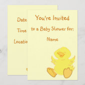 Invitations de douches pour bébés de canard heureu (Devant / Derrière)