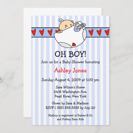 Invitations de douches pour bébés de la couche Oh  (Devant / Derrière)