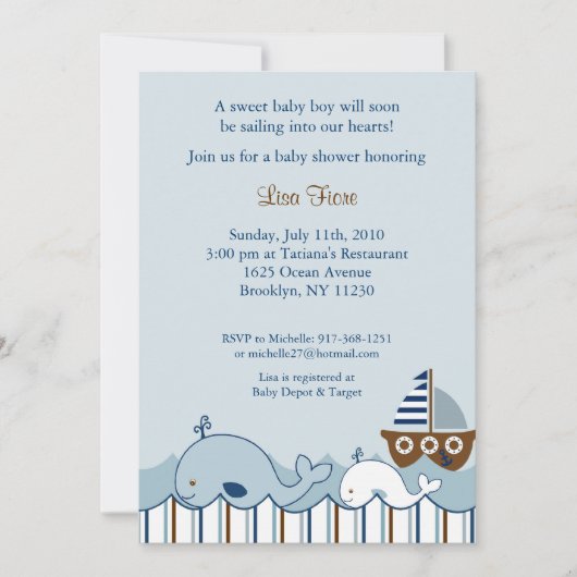 Invitations de douches pour bébés de petite balein (Devant)