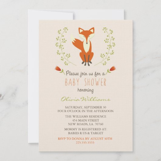 Invitations de douches pour bébés de Woodland Fox (Devant)