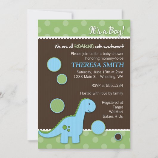 Invitations de douches pour bébés Dinosaur (Devant)