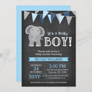 Invitations de douches pour bébés éléphant Chalkbo