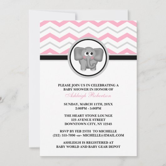 Invitations de douches pour bébés Elephant Pink Gr (Devant)