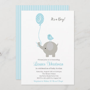 Invitations de douches pour bébés éléphants avec b