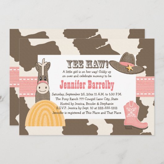 Invitations de douches pour bébés filles (Devant / Derrière)