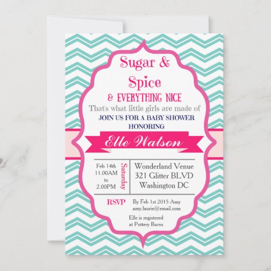 Invitations de douches pour bébés filles à sucre e (Devant)