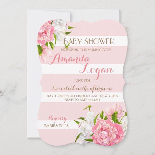 Invitations de douches pour bébés Floral Blush Peo (Devant)