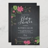 Invitations de douches pour bébés florales griffée (Devant / Derrière)