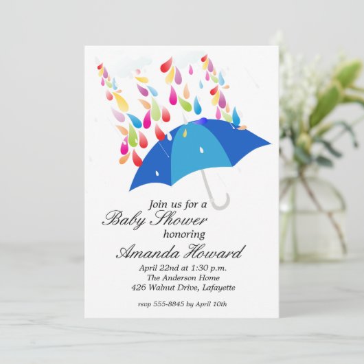Invitations de douches pour bébés Garçon à paraplu (Debout devant)